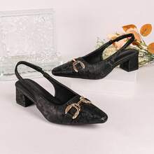 Sandales élégantes à bout pointu et bride arrière pour femmes avec talon fin, décoration de boucle métallique à une bride, sandales  à tige basse sans dos - Noir - Voir 2