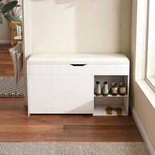 Shoe Bench, Entryway Bench With Concealed, Fold-Down Storage Compartment, Modern And Minimalist Design, Ideal For Entryways And Living Rooms, White, Dimensions: W 100 Cm / D 30 Cm / H 52 Cm - Putih - View 2