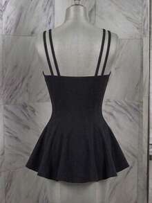 PEPLUM BLOUSE CORSET STYLE WITH ADJUSTABLE STRAPS - 黑色 - 查看 7