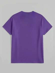 Oversized Heavy T-Shirt Modern Streetwear Essential Boxy Cut Casual Summer Basic Loopback Top Ultra Soft Minimalist Urban Fashion Staple-Unisex Summer Casual Vintage Cotton Printed T-Shirts For Couples - 紫色 - 查看 2