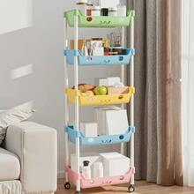 3/4/5-Tier Roller Storage Rack With Hooks, Space-Saving Corner Storage Rack, Made Of Durable Plastic, No Power Required, Mobile Cart Style, Suitable For Bathroom, Kitchen, Living Room, And Bedroom, Easy To Move And Store - View 11