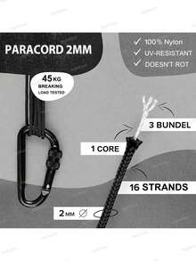 Cordón paracord 100% nailon, 2mm, 30m, tipo I de un solo hilo, cuerda para tienda de campaña, apto para camping, pulseras y talla grande - Multicolor - Ver 5