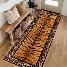 70*26inch Tiger Print Runner Rug, Retro Wild Nature Animal Skin Leopard Zebra Tiger Striped Border Area Rugs, Soft Low Pile Durable Farmhouse Decor Carpet For Dining Room Hallway - A - View 1