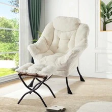 Sillón lounge moderno con otomana – Estructura metálica resistente – Respaldo reclinable, reposapiés plegable y cojín extraíble – Tapizado suave ideal para sala, dormitorio u oficina - A - Ver 1