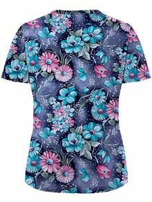 2口袋女款刷手服上衣，醫療專業人員 T-shirt 上衣，護理專業服飾，適合度假與秋季 - 彩色 - 查看 2