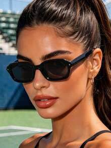 1pc Rectangular Summer Outdoor Travel Beach Vacation Casual Plastic Classic Style Fashion Glasses - Black - View 5