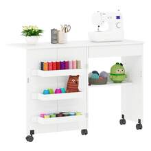 Sewing Table, 2-In-1 Folding Hobby Craft Table, Sewing Machine Desk With Open Storage Shelves And Rolling Casters, Sewings Machine Cabinet Computer Desk Workstation For Home Office - White - View 11