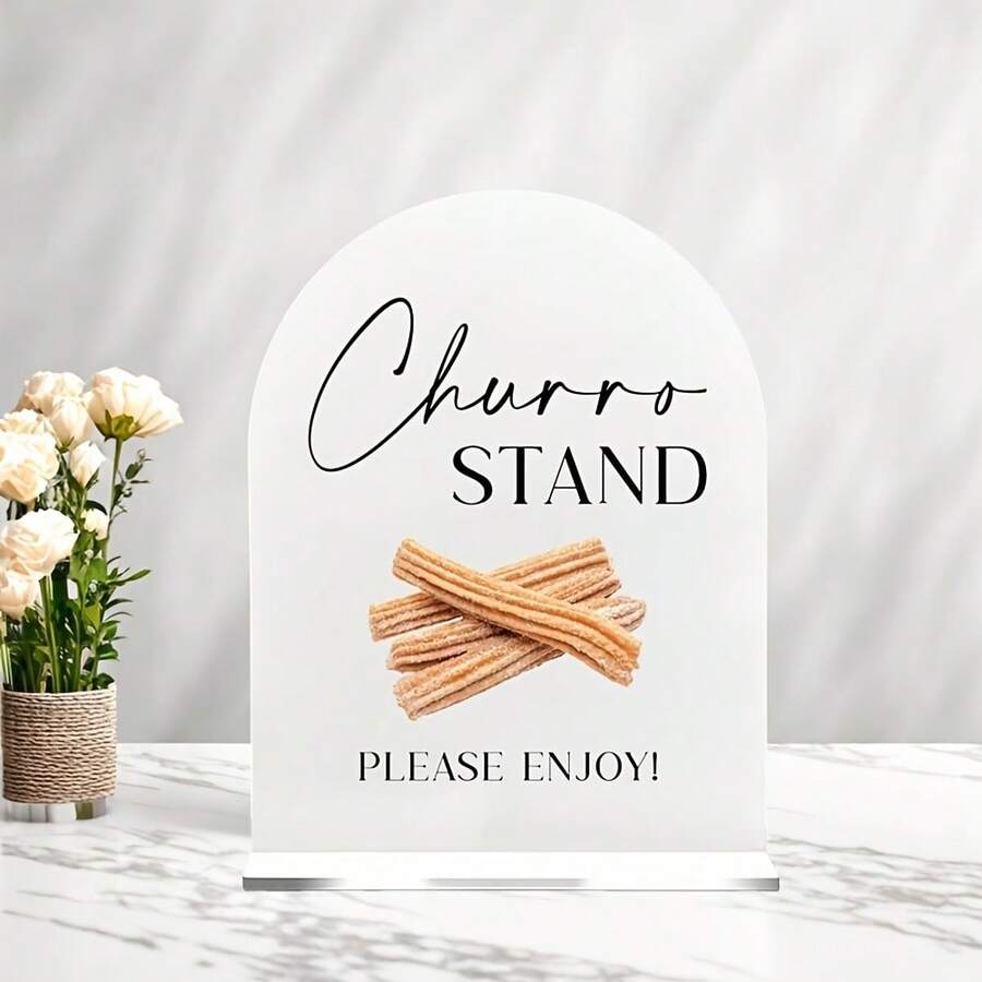 Trang trí tiệc cưới, biển báo quầy Churro - Trang trí tiệc cưới và tiệc tùng sang trọng, thiết kế Churro với họa tiết "Hãy thưởng thức!" - Giá trưng bày acrylic trong suốt đặt trên bàn phù hợp cho quầy Churro, trạm kẹo, các dịp sự kiện - Không cần điện, dễ làm sạch, kiểu chữ phong cách, bề mặt nhẵn, biển báo sự kiện phù hợp cho lễ cưới và trang trí tiệc, quà tặng Lễ Tạ ơn, quà tặng Valentine, quà tặng Lễ Phục sinh, quà tặng đám cưới - vòm - Xem 1