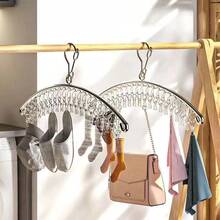 Stainless Steel Sock Drying Rack, Hanging Herb Drying Rack, Foldable, With 40/20/10 Clips, Suitable For Socks, Bras, Underwear And Laundry Accessories, Home Decor. - Silver - View 9