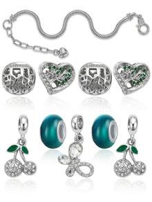 1 Set Fashion Bead Accessories Kit: Cherry, Heart, Tree Of Life, Butterfly, Resin, Rhinestone Bone Chain DIY Bracelet Accessories Gift - Multicolor - View 1