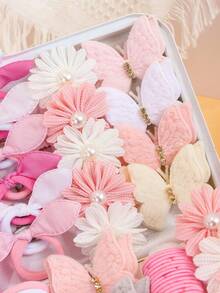 188件/組 粉色可愛蝴蝶髮飾套裝，包含蝴蝶、花朵、印花蝴蝶結及其他可愛髮夾，附高彈力髮圈 - 適合女孩與青少年，滿足日常上學、派對、度假、戶外運動等造型需求，可愛甜美 - 彩色 - 查看 8