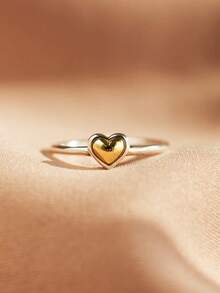 1pc S925 Sterling Silver Dual-Tone Heart Ring, Fashionable High-End Luxury Design, Suitable For Daily Wear, Wedding Rings, Best Gift For Girlfriend On Valentine's Day - Love - View 6