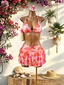 Swim Mod Plus Size Swimsuit Set 2026 With Colorful Floral Print, For Summer - Multicolor - View 1