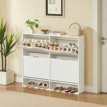 Shoe Cabinet 120 X 24 Cm With Grooved Front – Height Adjustable With Anti-Tip Device And Decorative Table For The Entryway, In Black - 白色 - 查看 9