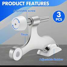 3 Pack Adjustable Heavy Duty Hinge Pin Door Stopper – 2.5"X1.75" Satin Nickel With White Rubber Bumper Tip For Home Door No-Drill Install - 1 - View 3