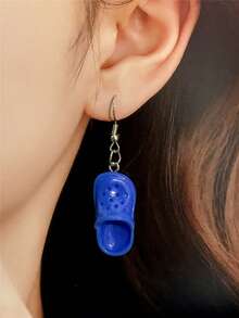 1 Par de Brincos Pendentes em Formato de Sapato/Chinelo Azul Oco, Unissex, Acessório de Joalheria Fofo, Divertido e Fashion para Mulheres, Adequado para Uso Diário, Férias ou Presente, Brincos Versáteis para Todas as Estações - Azul - Visão 3