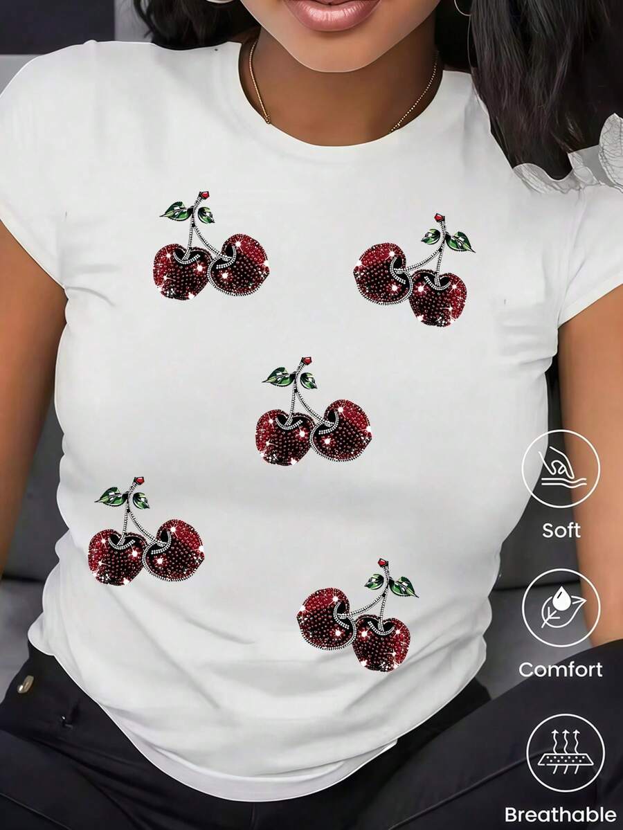Niche Design 180g Made In Mexico, Spring/Summer 2026 Fashion Short Sleeve T-Shirt, Cartoon Print, Couple Style, Underwear/Outerwear, Casual Office Crew Neck, Unisex One Piece Top 100% Cotton - 白色 1 - 查看 1