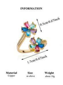 18K Gold Plated Rainbow Color Double Flower Ring, Women/Mother's Style, Adjustable Gold Color Ring, Wedding Jewelry/Holiday Accessory, Mother's Day/Birthday Gift - Various - View 10