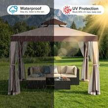 Patio Gazebo, Double Roof Canopy Tent With Mosquito Netting, Easy Setup Outdoor Shelter For Backyard, Garden & Poolside - A - View 4