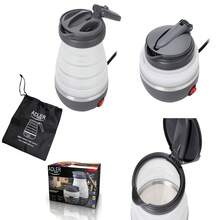 Adler Electric Travel Kettle Foldable Kettle Silicone Kettle Portable Kettle 0.6L 750W UK Plug Folding Handle Storage Bag Boil-Dry Protection Auto Shut-Off Compact Grey - EU E Type Plug(220-240V) - View 2