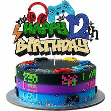 1個亮片 Game On 生日快樂蛋糕插牌，男孩生日裝飾，電玩遊戲控制器與耳機主題蛋糕裝飾，遊戲派對用品 - 彩色遊戲HB - 查看 11