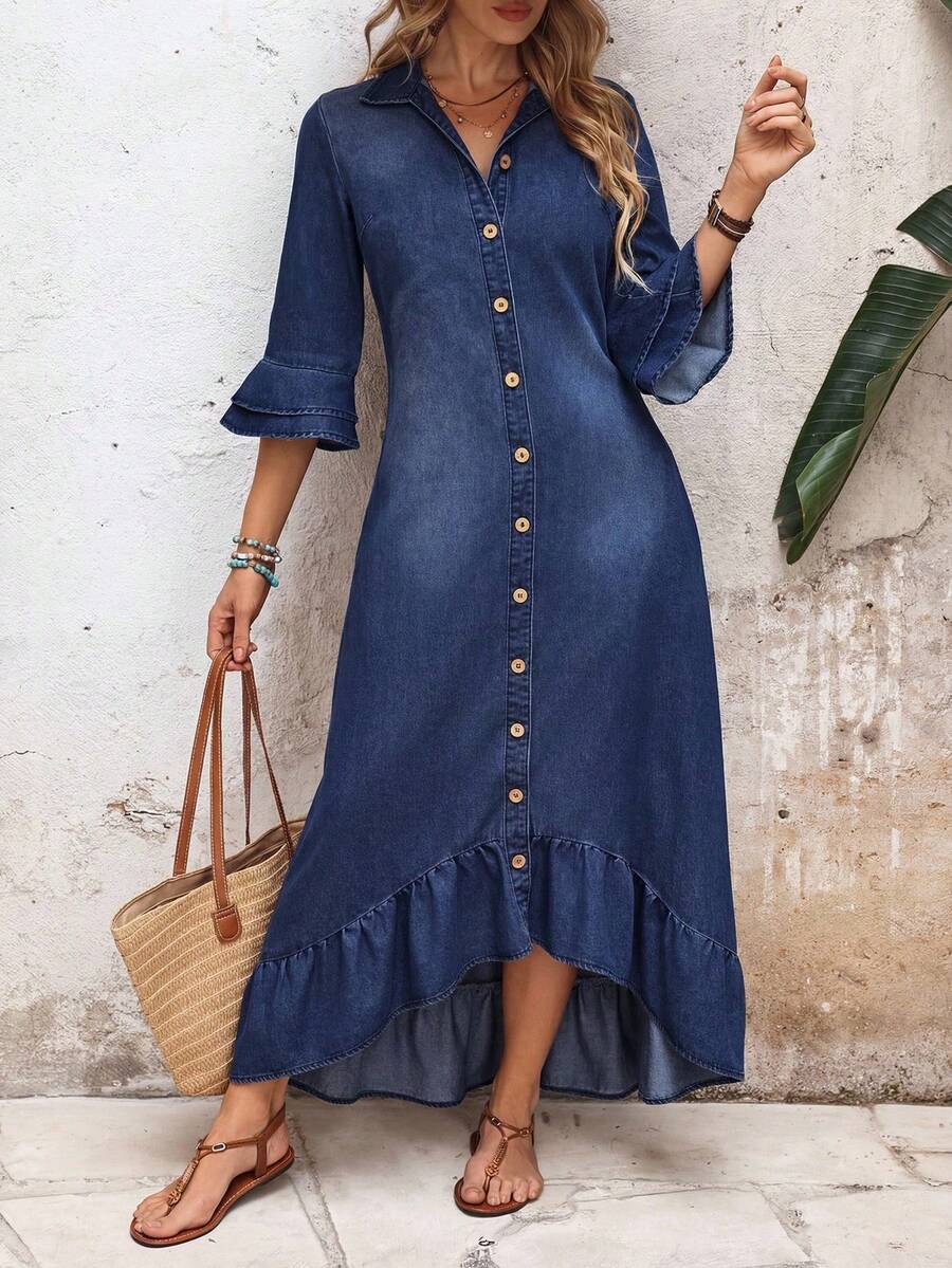 Women Denim Dresses - 深藍色 - 查看 1