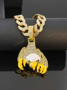 Men's Hip-Hop Style Rhinestone Eagle Necklace, Full Rhinestone Cuban Chain With Enamel Claw Decoration, Rap Accessory - Eagle Pendant Necklace - View 10