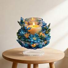 1pc Blue Lotus Candle 2D Flat Acrylic Decorative Ornament, Light Luxury Style Living Room Entryway Tabletop Creative Decor - A - View 3