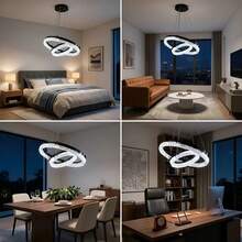 Modern Ceiling Pendant Light Two Rings LED Tricolor Decorative Light For Living Room Bedroom, Dining Room, Etc - Black - View 6