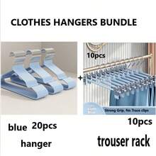 30er Kleiderbügel Set - 20 Stück rutschfeste Standardbügel + 10 Stück Klemmbügel für Hosen, langanhaltend Kleiderorganizer, perfekt für Schlafzimmer Kleiderschrank Aufbewahrung Organisation und Garderobenanordnung zu Hause - Übersicht 10