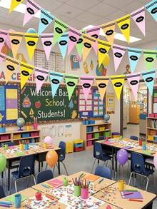 24/12/1pc Back To School Rainbow Crayon Banner, Back To School Banner Flags Colorful Rainbow Curtain Crayon Decoration, 49ft Colorful School Hanging Banner School Opening Ceremony Decoration Triangle Flags, Classroom Decoration, Rainbow Party Decoration Educational Environment Props Multi-Color Paper Banner School Library Arrangement Birthday Celebration Photo Backdrop Art Studio Decoration Teacher's Day Week Celebration Classroom Welcome Party - 5pcs-Multicolor - View 11