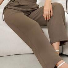 Pantalones rectos casuales lisos, versátiles para el transporte - Verde militar - Ver 4