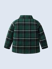 BOARNSEORL Young Boys Green Plaid Long Sleeve Shirt, Fashionable And Versatile, Suitable For Birthday Parties, Christmas Parties, Outdoor Activities - Dark Green - View 4