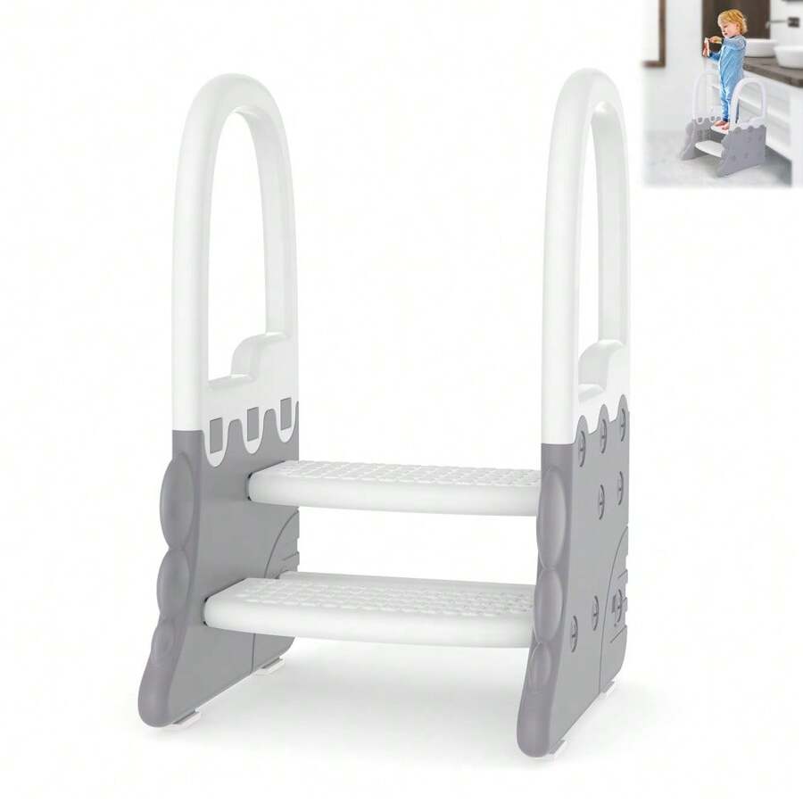 Hodeffior Kids Toddler Step Stool, 2 Step Stool With Handrail, Anti Slip Toddler Step Ladder For Potty Training, Toilet Stool And Bathroom Sink Helper, Children's Step For Bedroom And Kitchen - Grey - View 1