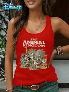 Disney Official Authorization | Women's Casual Round Neck Sleeveless Vest. Based On The Theme Of Disney Animal Kingdom, Paired With The Safari Designs Of Characters Such As Mickey And Minnie, It Is Full Of Wildness And Vitality. It Is An Atmospheric Item For Theme Park Travel And An Ideal Choice For Creating An Adventurous Style. - 紅色 - 查看 1