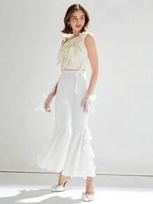 2026 Camisa casual tejida para mujer, acortada - Albaricoque - Ver 1