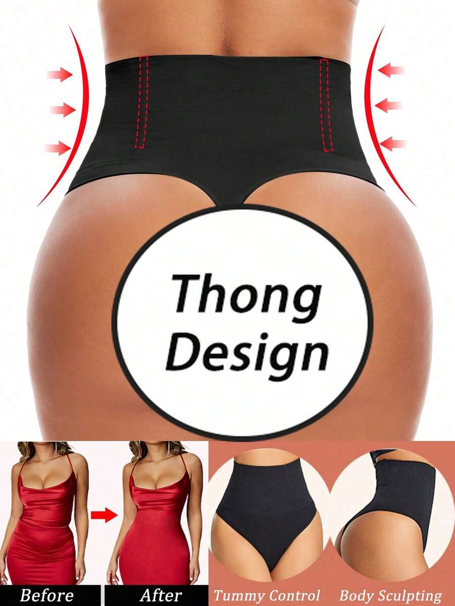 High Waisted Women Tummy Control Shapewear Thong Panty Waist Trainer Body Shaper Pants Compression Shaping Briefs Underwear Underpants Lingerie Knickers Corset Boned - 黑色 - 查看 1
