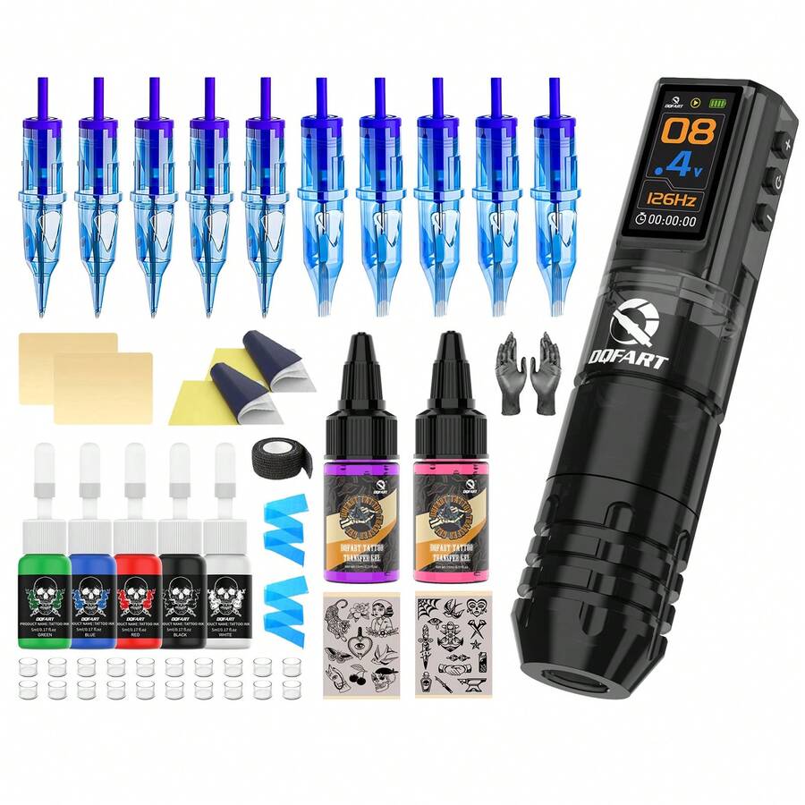 DQFART Wireless Tattoo Gun Set With 1600mAh Battery, Digital Display, Adjustable Modes, Professional Tattoo Machine, Includes Tattoo Needles, Tattoo Ink And Complete Tattoo Pen Set, Suitable For Beginners And Artists - Multicolor - View 1