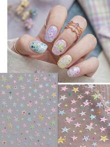 2 piezas Pegatinas de uñas con mariposa y pentagrama estilo Y2K - Calcomanías de uñas 3D en relieve con estrella a cuadros de colores soñadores - Suministros de arte de uñas DIY para primavera/verano, festivales de música, vacaciones - Multicolor - Ver 7