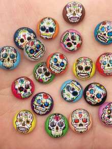 30 Stück glänzende zufällig gemischte 10mm runde bunte Totenkopf-Strass-Applikationen mit flacher Rückseite aus Resin, DIY-Accessoires für Kleidung, Weihnachten, Scrapbooking, Schmuck und Basteln - Zufällig gemischt - Übersicht 5