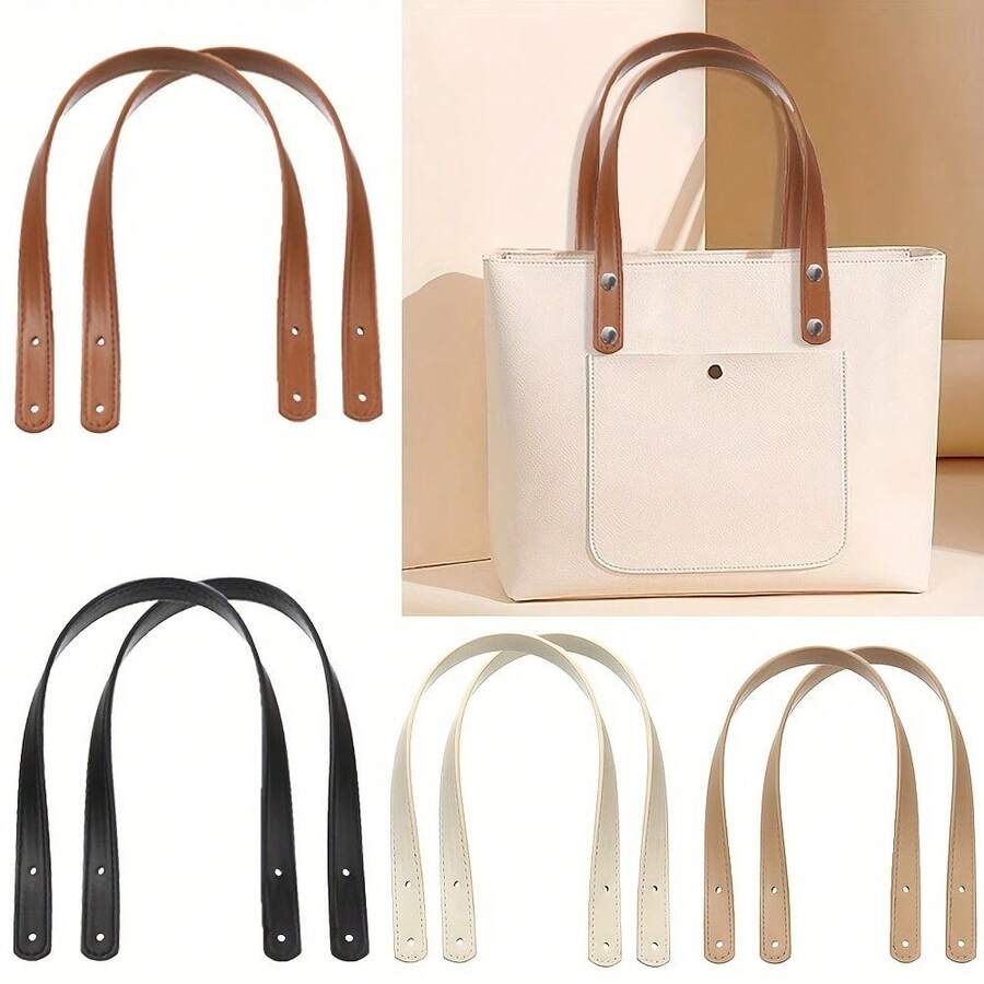 2 chiếc/Bộ dây đeo thẳng bằng da PU 45cm/17.71in với thiết kế đinh tán chữ, phụ kiện túi tự làm thủ công