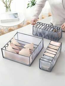 Clear Divided Drawer Organizer Bins, Foldable Fabric Closet Storage Boxes With Handle For Clothes Underwear Socks, Perfect For Wardrobe Drawer Bedroom & Home Clothing Organization - Multicolor - View 1