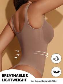 Dam enfärgad magkontroll midja bantningsbody, lämplig för lager-på-lager och shapewear sommar elegant - Beige - Visa 5