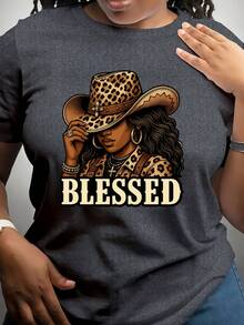 Blessed Black Cowgirl Western Swag African Leopard Crystal T-Shirt - Back - View 6