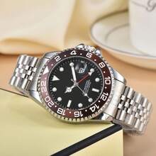 High-End 2025  GMT Men's Quartz Watch With Ceramic Bezel,  Men's Fashion Watch, Steel Strap, Luminous, Diver's Waterproof Watch - 7 - 查看 9