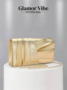 Sac de soirée pour femme avec design patchwork doré, sac à main brillant convenant pour les fêtes de mode, les galas, les mariages romantiques, les anniversaires et autres occasions. Peut être offert comme cadeau de vacances à des amis et à la famille. Bandoulière amovible pour porter à l'épaule ou en travers du corps. - Doré - Voir 4