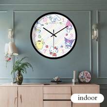 Miniso Sanrio Characters Wall Clock With Hello Kitty, Cinnamoroll, My Melody, Kuromi, Pompompurin & Pochacco, Rainbow Stripes & Cute Snacks Design Perfect For Bedroom, Living Room & Dining Room Decor - White - View 3