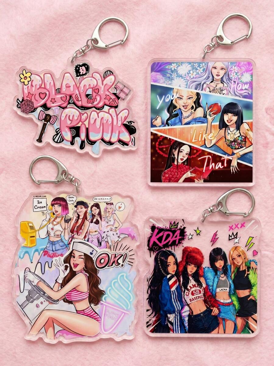 1 pieza/4 piezas Estilos Llaveros Acrílicos con Brillo para Colgar en Mochilas, Regalos Ideales de Vacaciones para Fans de K-Pop y Compañeros de Clase. - Multicolor - Ver 1