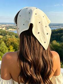 1pc New Hollow Round Hole Triangle Hair Band, Travel Vacation Style Hair Accessory Triangle Scarf, Spring Summer Thin Fashionable Hair Tie - Multicolor - View 6