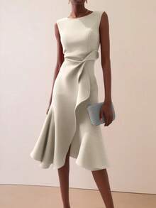 Vestido fiesta cuello redondo color vibrante muy demandado - Blanco - Ver 5